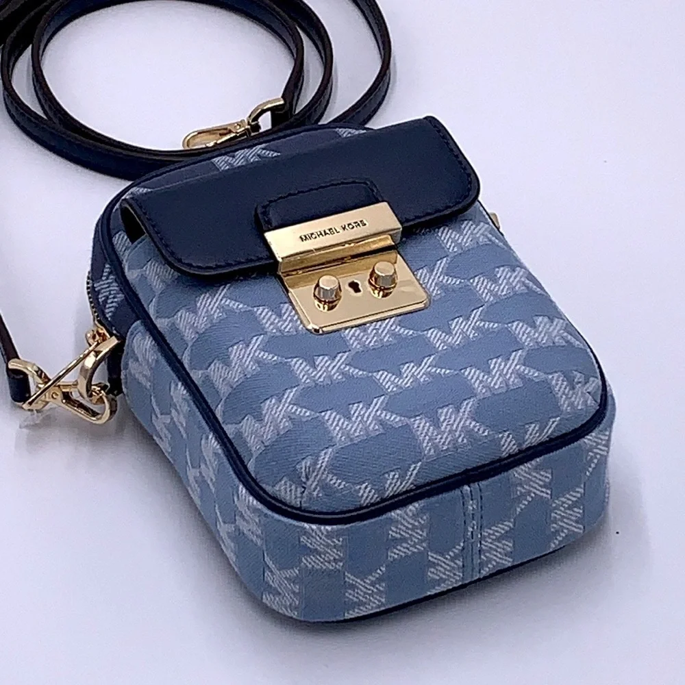 MICHAEL KORS SLOAN EDITOR SMALL NS TOP ZIP FLAP PACKET XBODY NAVY MULTI